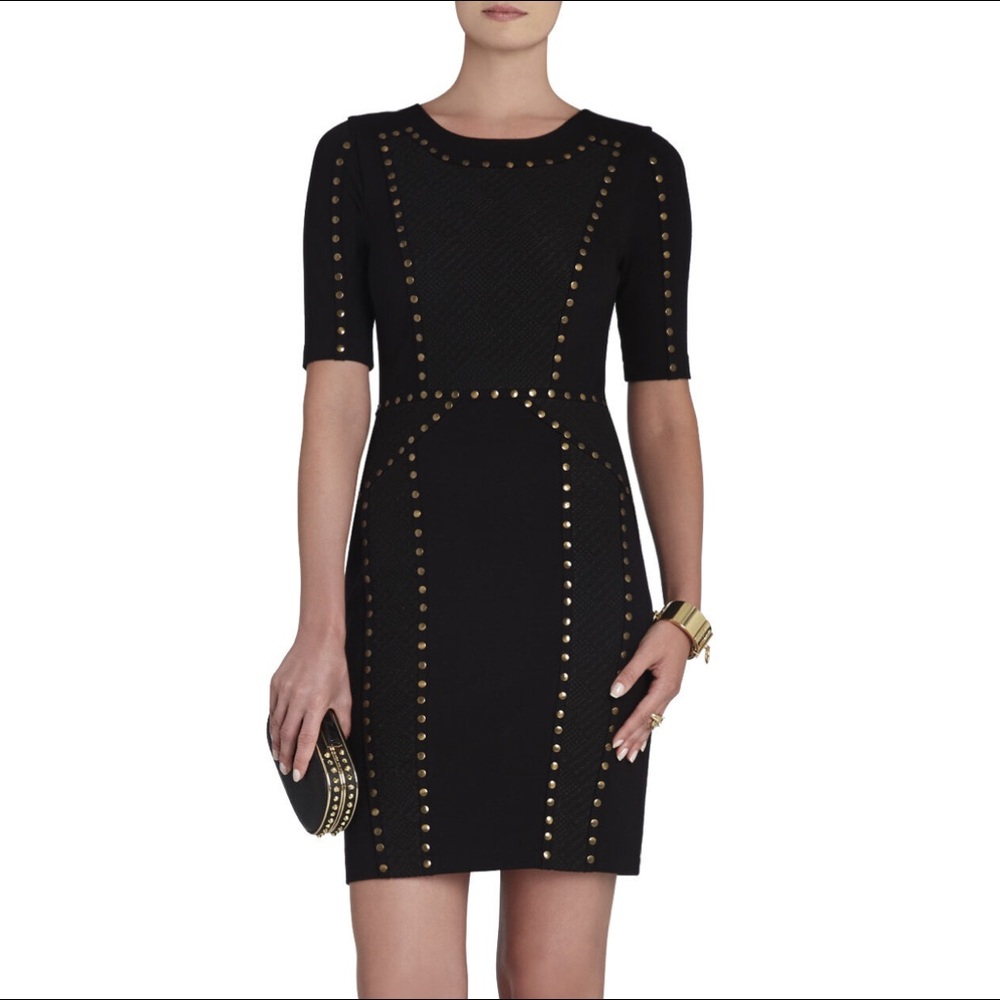 BCBG Isadora Studded Jacquard Blocked Dress
